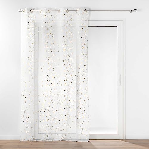 Douceur d'Intérieur, Floressia Net Curtain with Eyelets (140 x 280 cm) Gold Metallic Print Sandblasted Voile