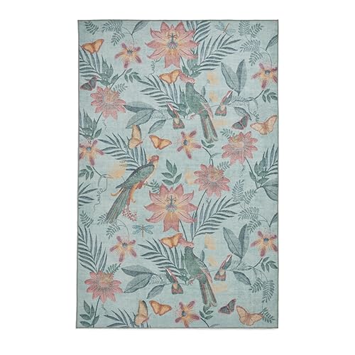 Think Rugs Catherine Lansfield Amaya Tropical Birds Washable Rug, Green