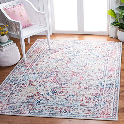 SAFAVIEH Traditional Rug for Living Room, Dining Room, Bedroom - Brentwood Collection, Short Pile, in Ivory and Blue, 122 X 183 cm