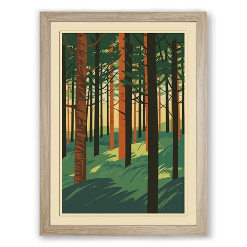 Quiet Forest Light Japandi Framed Wall Art Print A1 (84.1×59.4cm) Oak, Wall Decor for Living Room, Bedroom, Office & Home, Ready to Hang, Art Gift