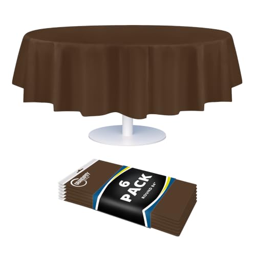 Grandipity Brown Plastic Table Cloth Disposable (6 Pk) 84in Round Tablecloth Premium Party Table Cloths Disposable - Perfect Table Cloth Round Cover for Any Table Up to 6 Feet