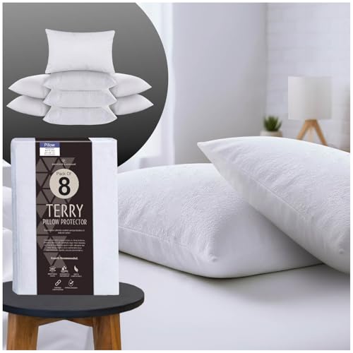 GC GAVENO CAVAILIA Pack of 4 Terry Towel Pillow Protector -Waterproof Pillow Protectors - Anti Allergy Towelling Pillow Cover - Soft & Breathable Pillow Protectors - White