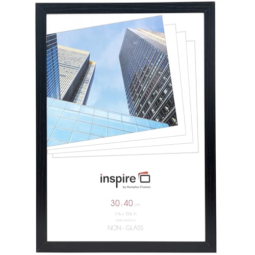 Hampton Frames - Oxford Picture Frame OXF3040NGX - 30x40cm, Black, Acrylic Front, MDF Wood Effect - Wall Mount, Portrait or Landscape - Modern Display for Photos or Art