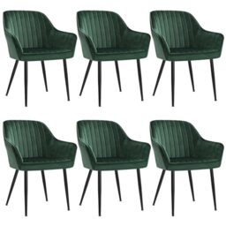 SONGMICS Set of 6 Velvet Dining Chairs Bundle, Metal Legs - Modern Upholstered Armchairs, 7 cm Thick Cushion, Max. Load 120 kg, for Living Room, Bedroom, Green
