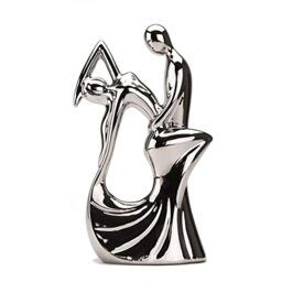 BRABUD Ceramic Romantic Couple Dancing Sculpture Abstract Statue Eelectroplating Sliver Smooth Finish Home Desk Decoration Wedding Gift Collectible Figurine 11in(H) TQGJBS347