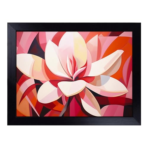 Lap Tray with Bean Bag Cushion, Magnolia Flower Constructivism - Handmade in the UK, Raised Wooden Edge, Padded Cushion, Heat-Resistant Wipe-Clean Surface, for Meals, Laptops and Crafts