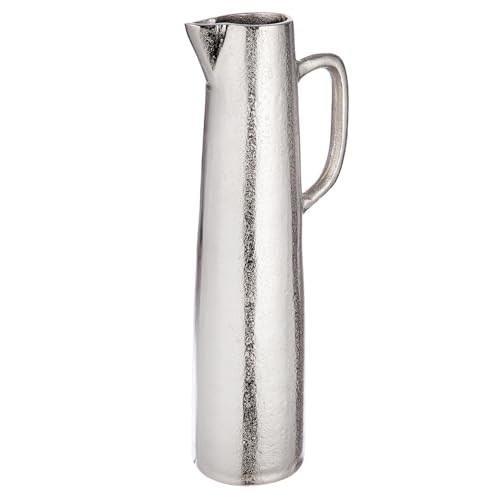 Casablanca Brocca Handle Vase Made of Aluminium - Silver - Antique Finish - Height 40 cm x Diameter 11 cm