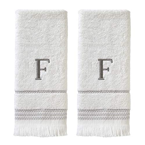 SKL Home Hand Towel Set, F, Cotton, White, 16x26 - Available in letters A-Z. Personalized style for the bathroom, kitchen, bar & gifting. 100% Cotton-600 GSM, soft & absorbent.