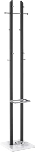 HAKU Coat rack, metal coat rack, chrome, black and white – Dimensions: W 34 x H 182 x D 33 cm, Style: Modern