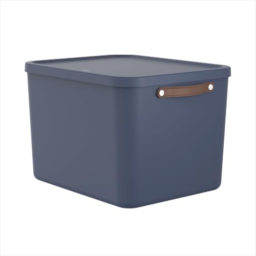 Rotho Maloja Storage Boxes with Lid 55 L - Stackable, nests without lid, carrying handles, 40 kg contents load capacity, plastic contains 99% recycled plastic