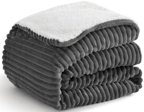 Kozyhvn Sherpa Throw Blanket for Couch - Soft Cozy Fleece Blanlet,Warm Blanket for Winter, Reversible Blanket for Sofa, Grey,50x60 Inches