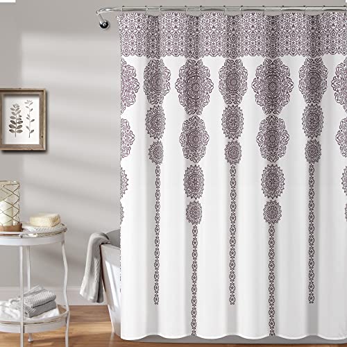 "Lush Decor Stripe Medallion Shower Curtain, 72"" x 72"", Purple"