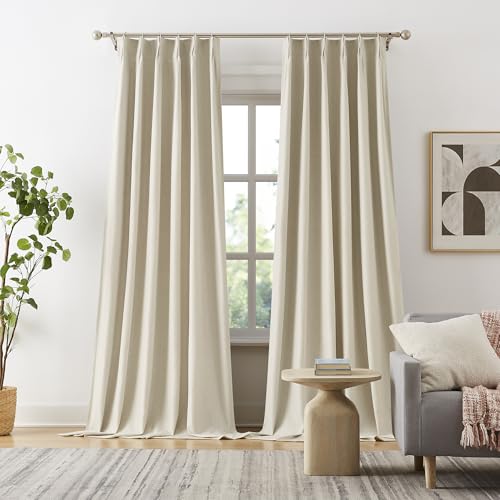 Natural Birch Pinch Pleated Blackout Curtains 120 Inch Long 10ft Length 2 Panels, Back Tab with Hooks,Ceiling Sun Blocking Curtains for Track System Living Room Boho Decor,40Wx120L Inch 2 Burg