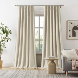 Natural Birch Pinch Pleated Blackout Curtains 120 Inch Long 10ft Length 2 Panels, Back Tab with Hooks,Ceiling Sun Blocking Curtains for Track System Living Room Boho Decor,40Wx120L Inch 2 Burg