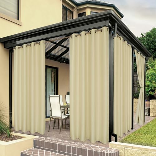 Bonzer Waterproof Outdoor Curtains for Patio Porch Pergola Cabana Sunlight Blocking Privacy Grommet Indoor Curtain Panels for Bedroom Living Room, 1 Panel, 84W x 84L inch, Cream