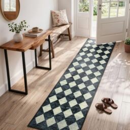 Lahome Moroccan Trellis Runner Rug - 2x8 Black Hallway Runner Rug with Rubber Backing, Checkered Kitchen Non Skid Carpet Runner Washable Indoor Mat for Camper Entryway Bathroom Hardwood Floor