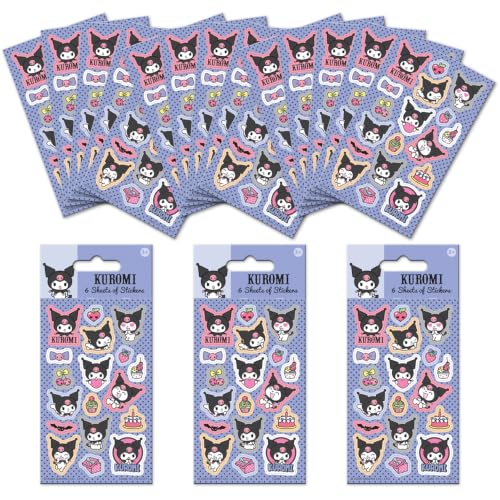 Kuromi Party Bag Sticker Bundle, 18 Sheets, Girls, Age 3+ - Official Licensed Product, Great for Children's Parties, Party Bags or Stocking Fillers