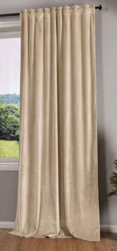 Gardinenbox Milano 20357 Blackout Curtain Velvet Opaque Tab-Top Tape Drawstring Blackout Can Be Shortened Sand 1 Piece H x W 280 x 135 cm