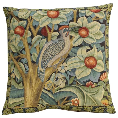 Charlotte Home Furnishings Throw Pillow Covers, Decorative Boho Pillow Covers for Couch, Living Room, Black Woodpecker Square Cushion Cases 18x18 in, European Cotton Jacquard Woven, Cozy Bedroom Decor