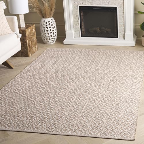 Safavieh Modern Indoor Flatweave Rectangle Area Rug, Montauk Collection, MTK716, in Ivory / Beige, 152 X 213 cm for Living Room, Bedroom or Any Indoor Space