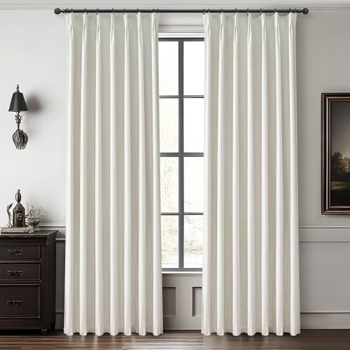Luxury Pinch Pleated Linen 86 Inch Curtains for Living Room, Boho Blackout Viral Curtains Thermal Heat Blocking Heavy Drapes with Hooks Rings Back Tab for Bedroom Windows 2 Panels Set