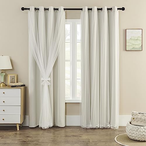 "naturetalk 90%-95% Blackout Curtains with Crushed Sheer ??? 2 Pieces Drape Panels Set ??? Antique Silver Grommet Top - Beige ??? 52"" W x 120"" L (2 Panels)"
