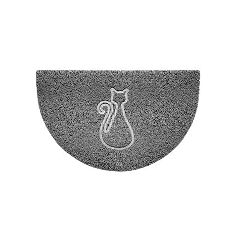 Nicoman Embossed Halfmoon Half Circle Door Mat Dirt-Trapper Jet-Washable Doormat 70x44cm (Grey, CAT Shape) - Use Outdoor ONLY