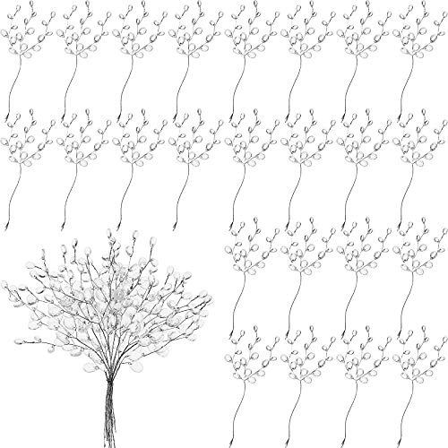 Jetec 60 Pieces Artificial Bouquets with Acrylic Bead Drop Crystal Flower Stem Acrylic Beads Flower Branches Beaded String Bridal Bouquet Picks Wedding Craft Decoration for Wedding DIY Crafts