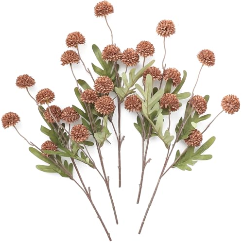 Floroom 5pcs Terracotta Faux Silk Mums Artificial Flowers, Bulk Fake Small Mini Chrysanthemums with Stems for DIY Wedding Centerpieces Floral Arrangements Vase Fillers Home Decorations