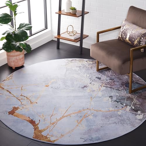 Safavieh Abstract Rug Ideal for High Traffic Areas - Machine Washable and Non Slip - Tacoma Collection, Short Pile, in Grey and Beige, 183 X 183 cm