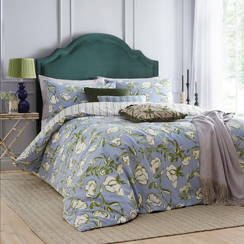 furn. Wylder Albera Floral Duvet Cover Set – Hand Painted Heritage Floral Reversible Bedding (French Blue - Single)