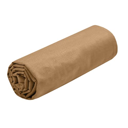 Lovely Casa - Fitted sheet - Size 180 x 200 cm - Large 30 cm - 100% Oeko-Tex Certified Cotton - Colour Curry - Model Eden - Bed linen for home - Soft and comfortable for a cosy nest