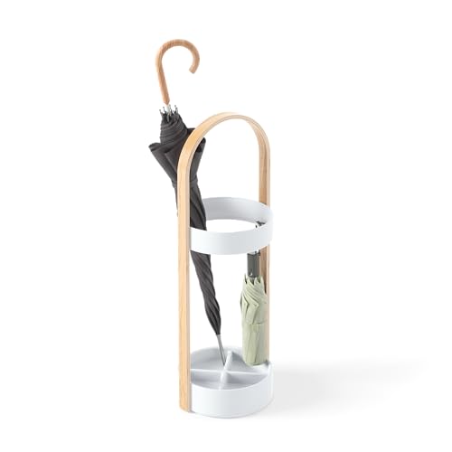 Umbra Bellwood Umbrella Stand, Space-Saving Umbrella Stand, Great for the Front Door/Entryway, White Natural