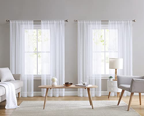 "Laura Ashley White Sheer Curtains with Rod Pocket, Each Panel Measures 38"" W x 84"" L, Varick, 4 Panels"