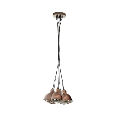 Eglo Priddy 1 Pendant Lamp, 7-Light Vintage Pendant in Industrial Style, Retro Hanging Lamp Made of Steel, Colour: Antique Copper, Socket: E27