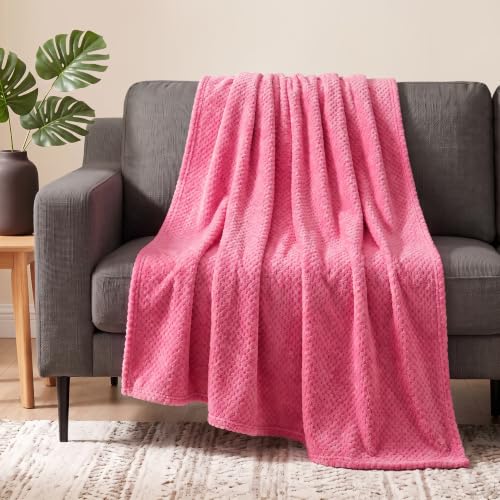 PAVILIA Hot Pink Fleece Throw Blanket for Couch Sofa Bed, Soft Fuzzy Waffle Jacquard Microfiber, Warm Lightweight Fade-Resistant Decorative All Season Throw, 50x60