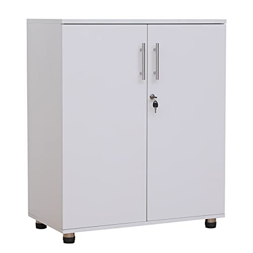 MMT Storage Cabinet Cupboard, File Organiser Wooden Filing Cabinet, White - Home, Office, Tool Garage Storage, Shoe Storage, Adjustable Shelf, 2 Shelves