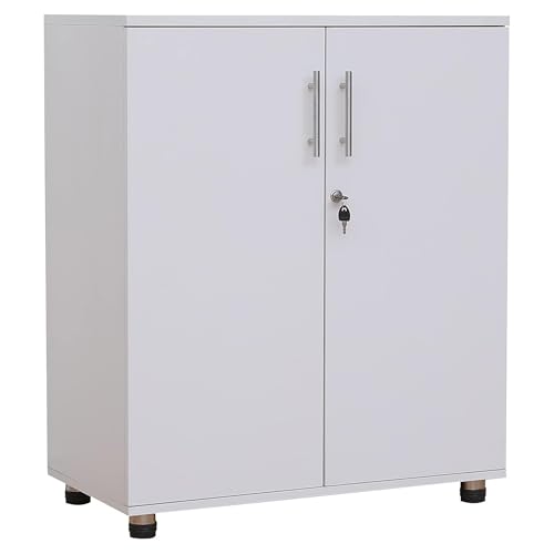 Storage Cabinet Cupboard - File Organiser Wooden Filing Cabinet for Home, Office, Garage, Shoe Storage, Tool Garage Storage, Adjustable Shelf - White