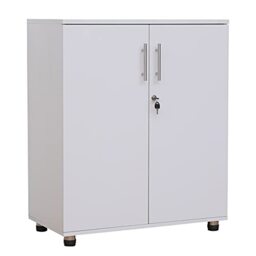 MMT Storage Cabinet Cupboard, File Organiser Wooden Filing Cabinet, White - Home, Office, Tool Garage Storage, Shoe Storage, Adjustable Shelf, 2 Shelves