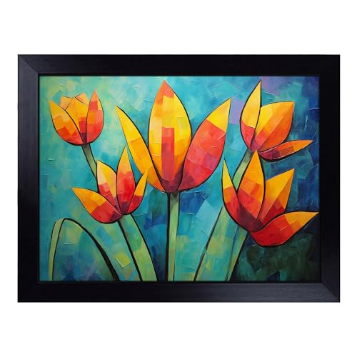 Lap Tray with Bean Bag Cushion, Tulip Flower Dadaism - Handmade in the UK, Raised Wooden Edge, Padded Cushion, Heat-Resistant Wipe-Clean Surface, for Meals, Laptops and Crafts
