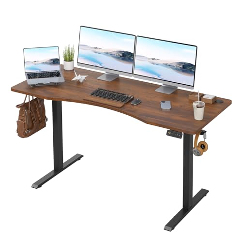 Farini U-Shaped Ergonomic Electric Standing Desk, 140x60cm, Height Adjustable Sit to Stand Desk with Memory Keypad & Headphone Hook for Home and Office Use