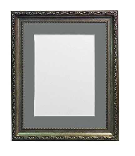 FRAMES BY POST Shabby Chic Picture Photo Frame, Plastic, Silver with Dark Grey Mount, A3 Image Size A4