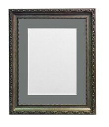 FRAMES BY POST Shabby Chic Picture Photo Frame, Plastic, Silver with Dark Grey Mount, A3 Image Size A4