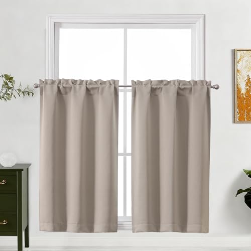 "Lecloud Stone Curtains for Bedroom 45 Inch Length 2 Pcs, Privacy Thermal Insulated Window Room Darkening Curtain, Rod Pockets Modern Farmhouse Decor Drapes for Living Room, Each Panel 30"" W x 45"" L"