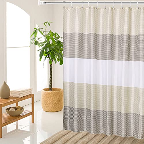 "MORNITE Beige Shower Curtains for Bathroom, Shower Curtain Gold Tan Taupe Brown Grey White Neutral Striped Waterproof Fabric with 12 Plastic Hooks, 72""x72"""