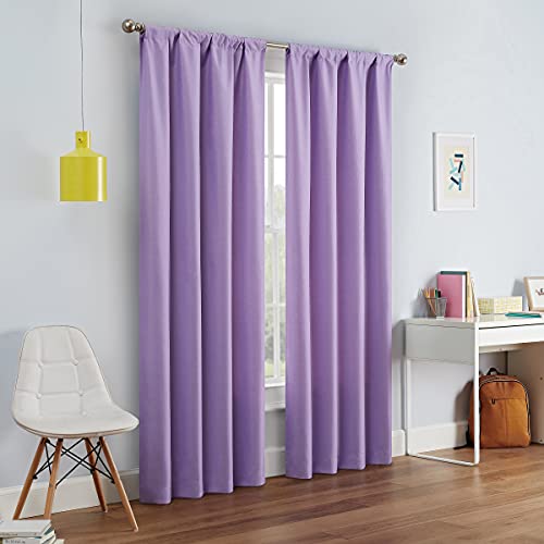 "Eclipse Modern Blackout Thermal Rod Pocket Window Curtain for Bedroom or Living Room (1 Panel), Polyester, Light Purple, 42"" W x 63"" L (Pack of 1)"