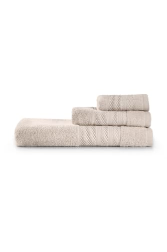 Foutastic Luxury 3 Piece Towel Set 100% Cotton Cappuccino - Includes Hand Towel (50 x 90 cm), Face Cloth (30 x 50 cm) and Bath Towel (90 x 150 cm) - Soft and Absorbent, Ideal for Home Use