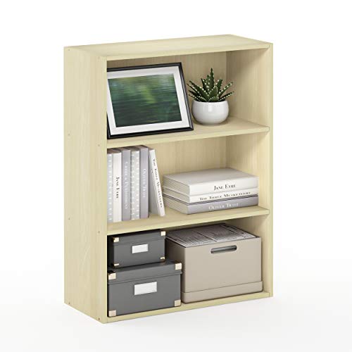 Furinno PASIR Book Shelf, 3-Tier Bookshelf, Storage Shelves Bookcase, 24.64 x 60.2 x 80 cm, for Living Room, Bedroom, Home Office, Steam Beech