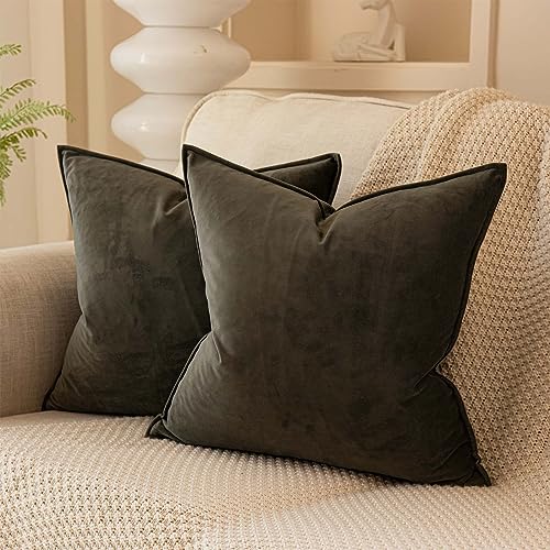 22x22 Decorative Velvet Throw Pillow Covers Set of 2 for Couch Sofa Bed,Ash - Decorative Soft Solid Cushion Covers,Flange Edge Design,for Living Room Bedroom,Luxury Modern Home Decor