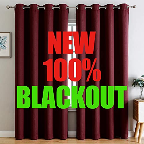 G2000 100% Blackout Curtains - 84 Inch Burgundy Red, Room Darkening, Thermal Lined, Noise Reducing, 2 Panels